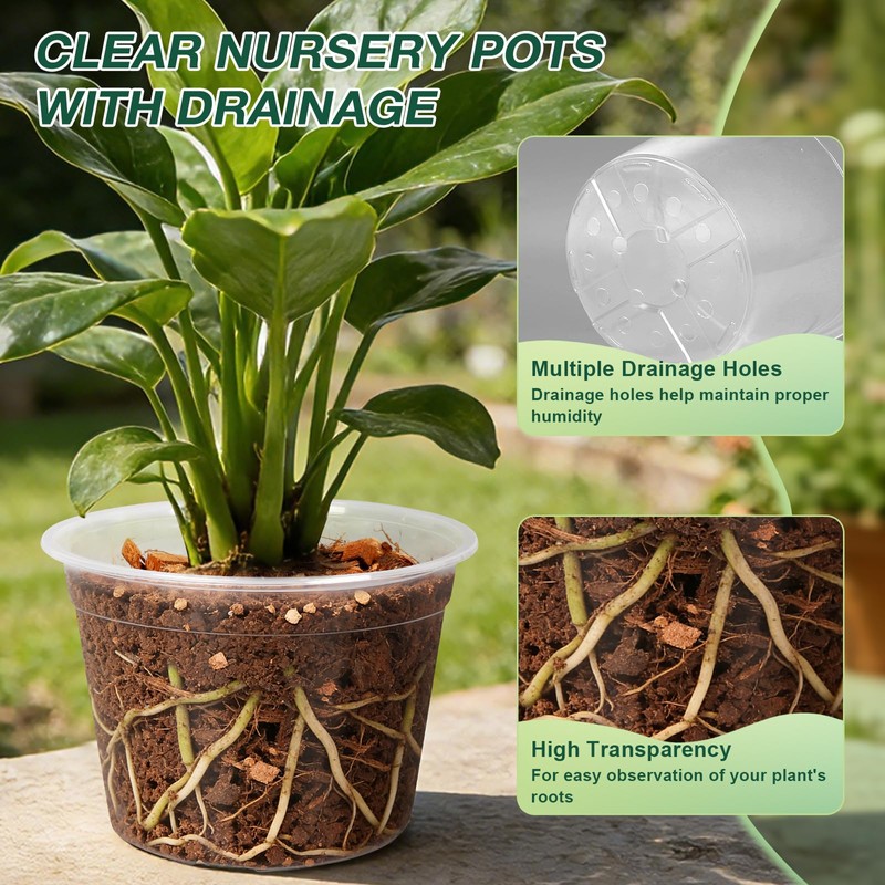 GUGEMEI 12/10/8 Inch Clear Nursery Pots with Drainage Holes, 12