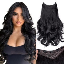Vigorous Clip in Hair Extensions, V-Shape Hair Extension One PCS Long Wavy Natural Layered Blends Full Head Clip Ins Synthetic Hairpieces for Women, Black 20 Inch