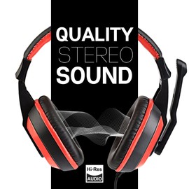 Dynamode DH-501 Stereo Headset with Microphone & Volume Control - Adjustable Noise Reduction Wired Headphones - 3.5mm Jack for Computer & Laptop - Surround Sound For Gaming, Work, & Calls - Red/Black