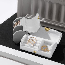 Woodten Small Jewelry Set Gift Box Velvet Jewelry Storage Box for Ring Earrings Necklace(White)
