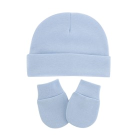 UTTPLL Juego de gorros de bebé unisex para recién nacido, gorro de algodón sin arañazos, guantes de hospital para niño y niña, sombrero de hospital de 0 a 6 meses, Azul claro, 0-6 Meses