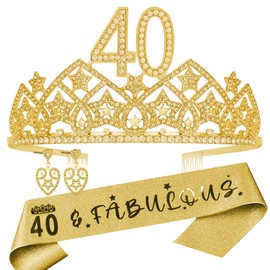 40th Birthday Gifts,40 and Fabulous,40th Birthday Tiara,40th Bday Crown,40th Birthday Sash,40 Year Old Woman Gift,40th Birthday Decoration for Women,40th Birthday Party Favor,40th Bday Supplies