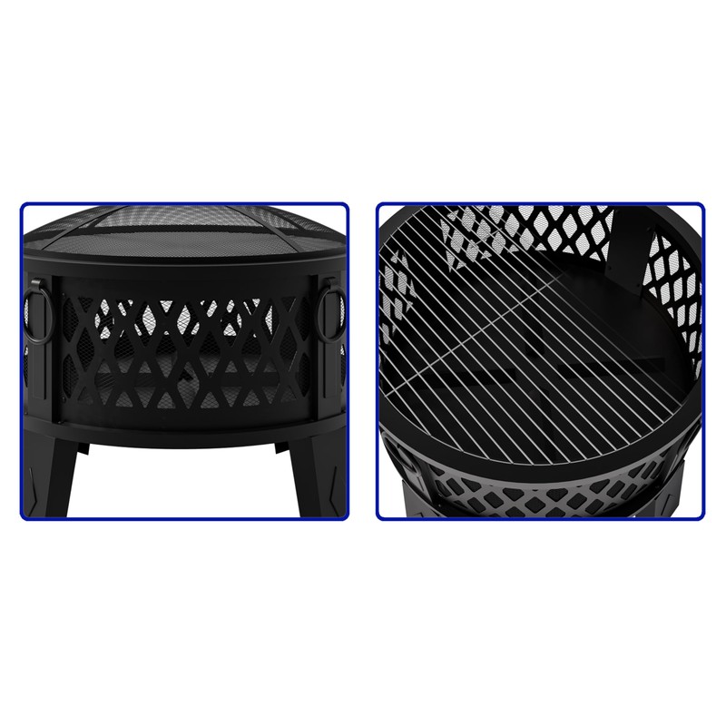 Fire Beauty 26" Steel Fire Pit with Grill & Diamond