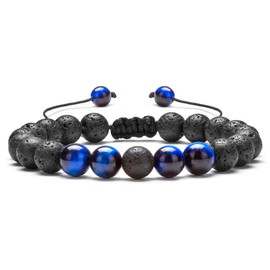 Hamoery Men Women 8mm Lava Rock Aromatherapy Anxiety Essential Oil Diffuser Bracelet Adjustable Natural Stone Yoga Beads Bracelet Bangle(Blue Tiger Eye)