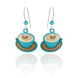FashionJunkie4Life Hand Painted Cappuccino Latte Coffee Cup Earrings, Sterling Silver Ear Wires