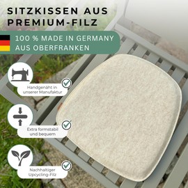 kontor28® - Seat Cushion Felt Handmade in Germany | Seat Cushion Chair 39 x 40 cm Made of rPET Felt Extra Soft and Robust Padding | Seat Cover Chair for Indoor and Outdoor Use | Beige Set of 2