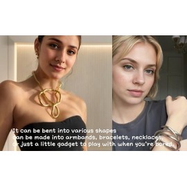 Goohopsun Chunky Gold Bendable Snake Necklace for Women Men, Infinite Loop Necklaces Versatile Adjustable Armband, Bracelet and Choker Set (Gold)