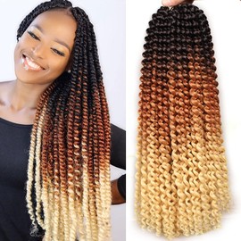 Leeven 18 Inch 3 Tones Water Wave Crochet Hair 7 Packs Curly Passion Twist Hair Ombre Brown to Blonde Synthetic Braiding Hair for Boho Locs Butterfly locs Crochet Braids Hair Extensions