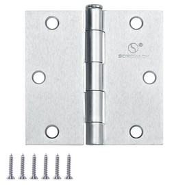SORGMACH Door Hinge 3 1/2 Inch Interior Door Hinges Satin Nickel 3.5 Inch Interior Hinges Flat Iron Hinge 3 ½"x 3 ½" Door Hardware Square Corner - 3 Pieces