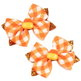Fall Hair Clips Thanksgiving Hair Bow Clips Cute Hair Clip Glitter Hair Bows for Girls Orange Hair Barrettes Autumn Hair Pins Grosgrain Ribbon Hairgrips Hair Accessories for Fall Accessories 2Pcs