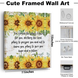 Motivational Inspirational Faith Christian Gifts for Woher Friend Religious Sunflower Gifts Canvas Wall Art Wall Decor, Vintage Prints Painting Artwork for Home Bedroom Office,11.4x15inch,Framed