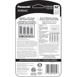 Cargador rápido Panasonic eneloop con 4 pilas recargables, AA