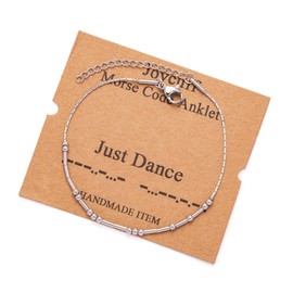 JoycuFF Ankle Bracelets, Adjustable Silver Anklets for Women Unique Beach Jewelry Gifts for Her Morse Code Bracelet for Women - Just Dance