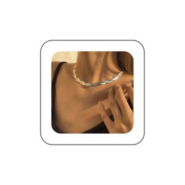 Vacaonio Punk Layered Snake Chain Choker Necklace Silver Herringbone Chain Necklace Flat Snake Necklace Chain Omega Chain Necklace Double Layer Chain Necklace Jewelry for Women