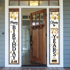 LASKYER Happy 73rd Birthday Door Banner - Cheers to 73 Years Old Birthday Front Door Porch Sign Backdrop,73rd Birthday Party Decorations.
