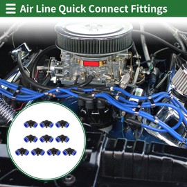 Motoforti Push to Connect Air Fittings 35/64" 90 Degree Two Way Connector Plastic 10 Pcs Blue Black