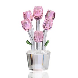 Arikyrist K9 Crystal Pink Rose Flower Bouquet Collectible Gifts for Women Wife for Valentine's Day, Glass Floral Figurine Decoration Gifts for Friends on Birthday Christmas