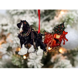 Gypsy Vanner Horse Sleigh Christmas Ornament, Equestrian Holiday Decor, Gypsy Cob Horse Gifts for Women (Black)