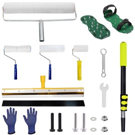 Self Leveling Cement Tool Kit,Spike Shoes for Epoxy Flooring, Spike Roller for Self Leveling, Stainless Steel Scraper, Epoxy Floor Kit, Floor Leveling Tools (Gloves Included)