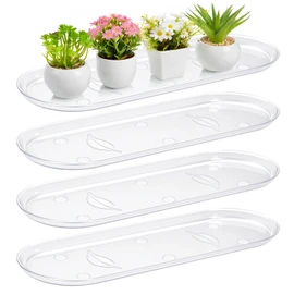 Juexica 4 Pcs 17.7 x 6.1 Inch Plant Tray Plastic Plant Saucer Window Sill Tray Rectangular Drip Trays Plastic Oval for Indoors Flower Pots for Window Sills and Shelf (Clear)