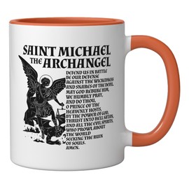 St Michael the Archangel Prayer Ceramic Mug, Orange/White