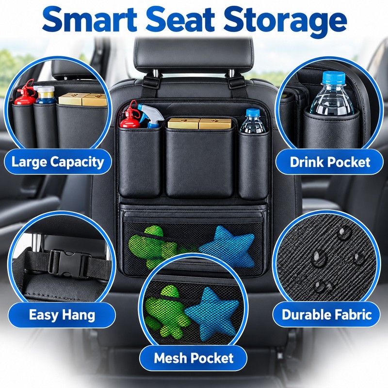 Car Seat Back Organizer – Large Capacity Rear Seat Hanging