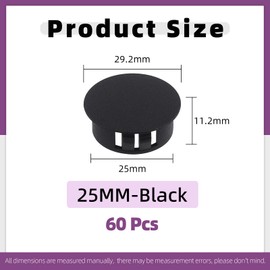 Swpeet 60Pcs 1" - 25mm Black Round Plastic Snap-on Hole Plugs Assortment Kit, Panel Plugs Fastener Cover for Furniture Protectors