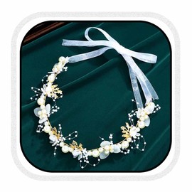 Sakytal Wedding Bridal Headbands Gold Pearl Flower Fairy Headpiece Hairband for Women