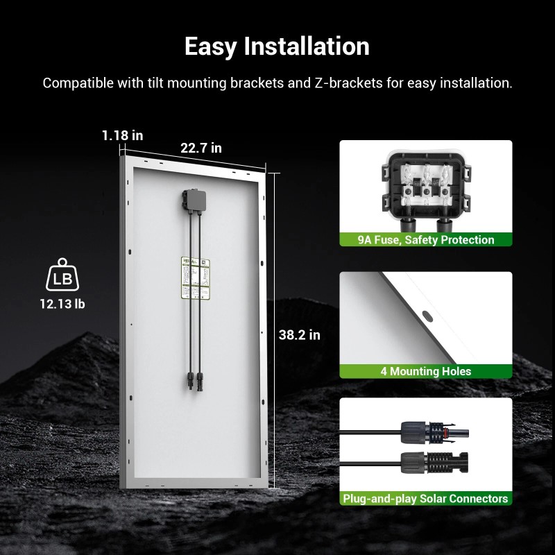 HQST 200 Watt（2 pack 100w） 12 Volt 9BB Cell Monocrystalline