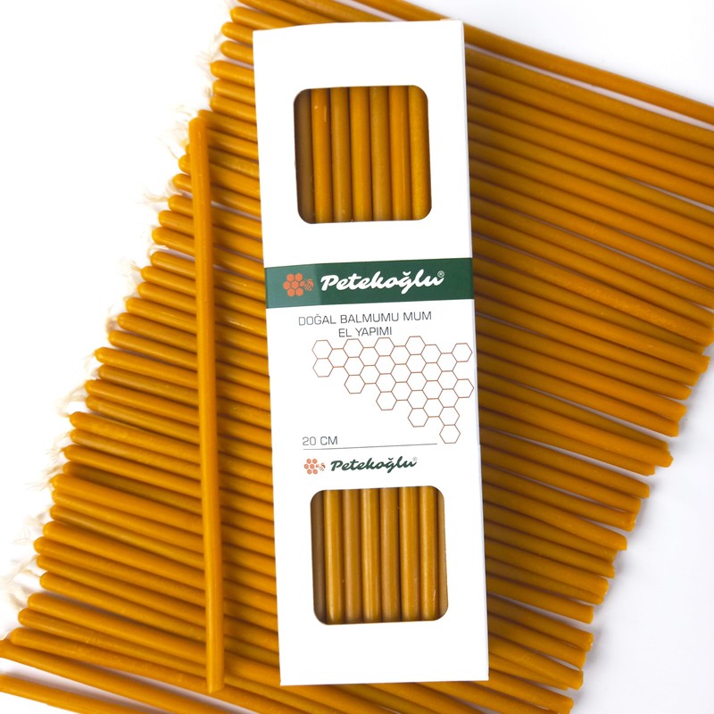 Petekoğlu 40 Pieces Pure Beeswax Candles - No-Drip, Smoke-Less, Tall,