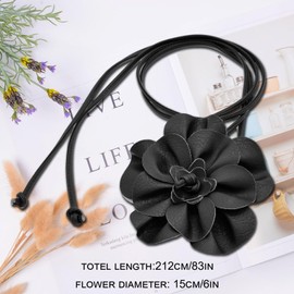 TeeYee Women's PU Leather Flower Belt, Boho Wrap Belt, Braided Belt, Women's Waist Belt, Slim Belt for Dress, black