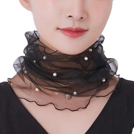 DHER 38 x 32 cm Simple Lace Collar Design Summer Lace Collar Beads Lace Neck Scarf Fashion Versatile Lightweight and Breathable Mesh Yarn Neck Protection Sun Protection Cover Scars, black
