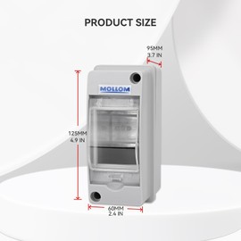 Mollom Solar Panel Disconnect Switch 1000V 60Amp IP65 Breaker Box with 2P DC Miniature Circuit Breaker for PV Home Outdoor Battery