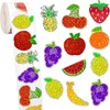 HEYTRCO 500Pcs Glitter Fruit Stickers Roll, 12 Holographic Sparkle Designs