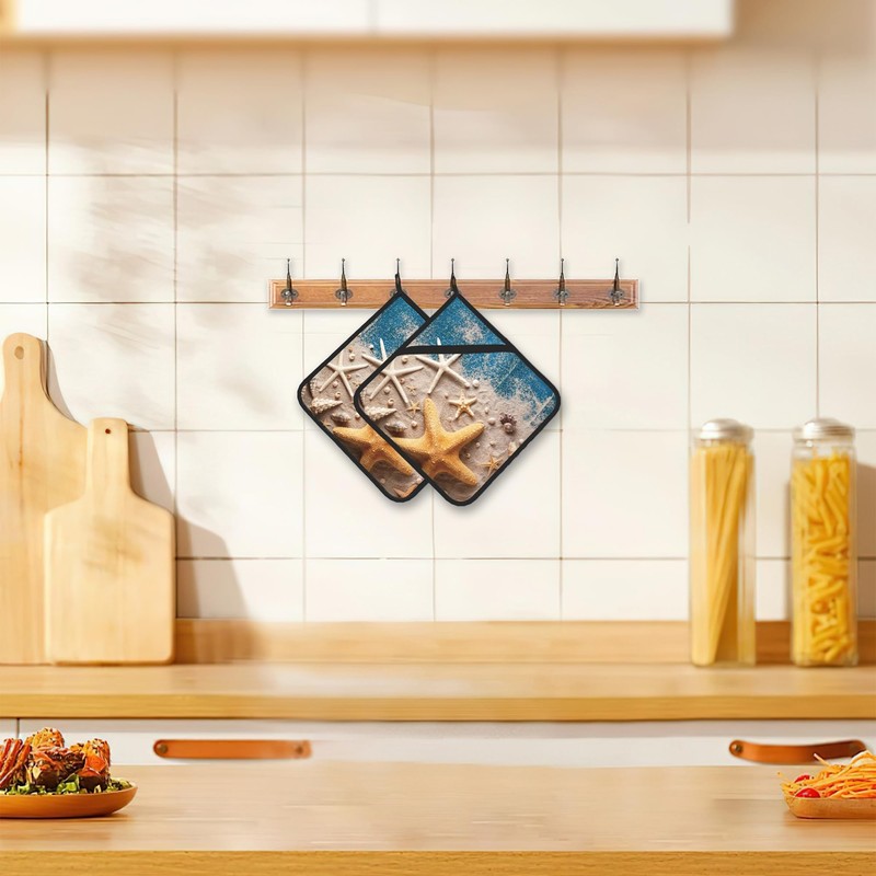 2 Pack Seashell Starfish Pot Holders for Kitchen Heat Resistant,