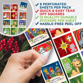 [Christ-in-Christmas] Religious Christmas Stickers for Kids (96 Pack) - for Sunday School Party Favors | Stocking Stuffer Toys