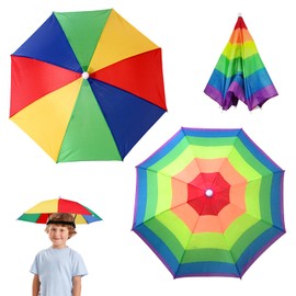 MEMOFYND Set of 2 Umbrella Hats, Funny Head Umbrella Hats, Umbrella Hats, Rainbow Umbrella Hats with Elastic Bands, Suitable for Kids Adults, Beach, Fishing, Golf, blue