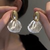 Silver Shell Charm Earrings for Women Silver Fan Shaped Earrings