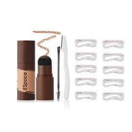 VolksRose Eyebrow Stamp and Eyebrow Stencil Kit - Eyebrow Stamp and Shaping Kit for Perfect Brow, with 10 Pairs Reusable Eyebrow Stencils, Brush & Trimmer, Long-lasting, Waterproof (Red Brown)