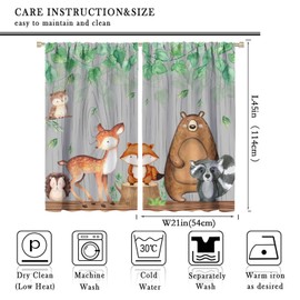 Cortinas de animales rústicos, diseño de oso de animales del bosque salvaje, zorro, ciervo para niños, tratamientos de ventana para sala de estar, recámara, cortinas opacas de bosque de granja, juegos de 2 paneles, 42 x 45 pulgadas