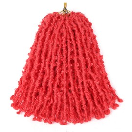 GUOHUI Super Light Butterfly Locs Crochet Hair 12 Inch 6 Packs Pre-Looped Soft Distressed Faux Locs Braids for Women Kids (12 Inch,RED#)