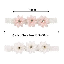 Pack of 2 Baby Headbands, Flower Headband, Girls Satin Ribbon, Elastic Headband, Baby Girls' Hair Band, with Grosgrain Ribbon, for Gifts and Parties