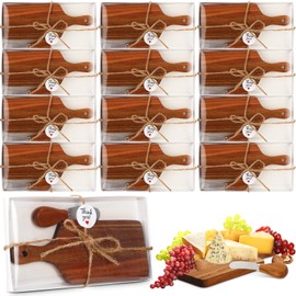 Tioncy 12 Pack Cheese Knives Mini Cutting Board Bulk Set with Thank You Box Charcuterie Boards for Christmas Guests Prizes Wedding Bridal Shower Birthday(Acacia Wood)