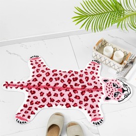 ZSCYD-yingda1992 Leopard Shaped Rug Animals Bath Mat Rug Non-Slip Bathroom Door Mat for Bedroom Bathroom Kitchen Cartoon Area Rug for Bathroom Tub Soft Bathtub Mat Home Decor Pink