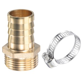sourcing map Pack of 1 Brass Barb Connection Straight Hose Connector with Stainless Steel Hose Clamp 25 mm x G1 Male Thread