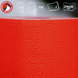 Paper Towel Jumbo Roll 2 Ply 120 Highly Absorbent Sheets Set of 3, 6 or 8 (6 Rolls, Red)