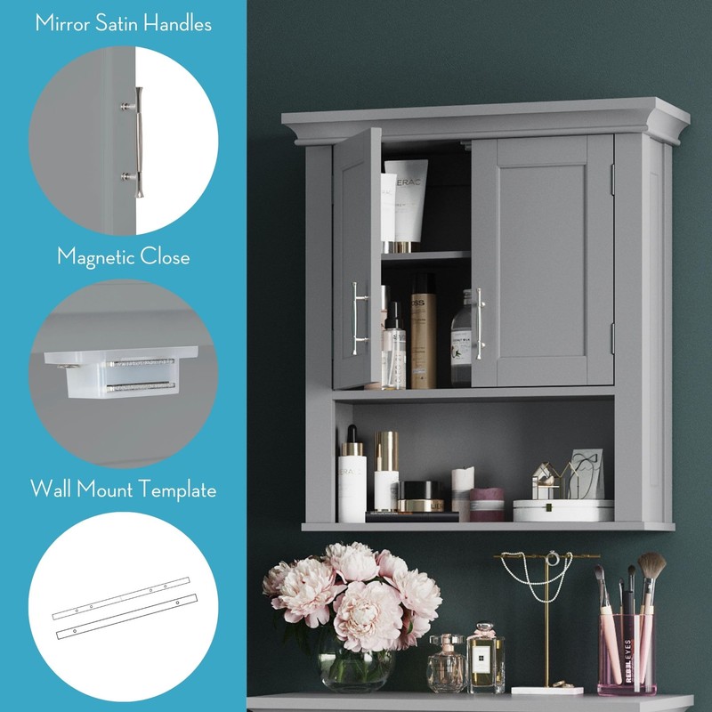 RiverRidge Somerset Two-Door Bathroom Storage, Gray Wall Cabinet, Grey, Set