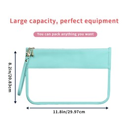 YUEBEI Clear Travel Pouches for toiletries, Travel Makeup Bag With Zipper For Women,Clear Pouches for Travel,Gym,Beach (Cyan)