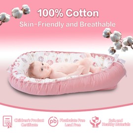 Baby Lounger - Infant Lounger for Newborn 0-24 Months, Breathable & Soft Baby Nest Cover, Portable Baby Bed for Home and Travel, Babies Essentials Gifts - Pink