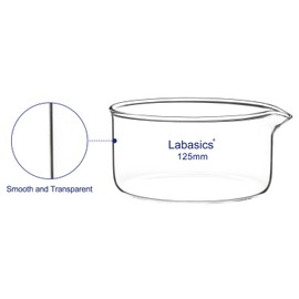 Labasics Crystallizing Dish with Spout and Heavy-Duty Rim, Thick-Walled Design High Borosilicate Glass Reusable Crystallizing Dishes for Crystallization and Evaporation, 500 ml Capacity OD 125 mm